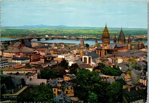 44148 - Deutschland - Mainz , Panorama mit Dom und Rheinbrücke - nicht gelaufen