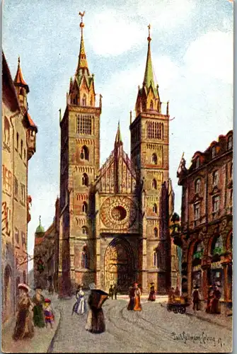 44237 - Künstlerkarte - Nürnberg , Lorenzkirche , signiert Paul Sollmann - nicht gelaufen