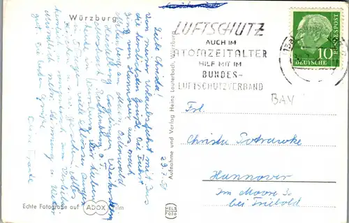 44240 - Deutschland - Würzburg , Festung und alte Mainbrücke - gelaufen 1958