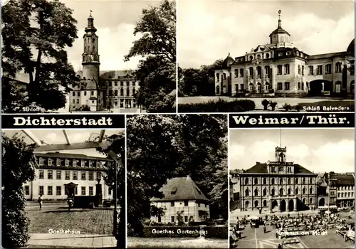 44246 - Deutschland - Weimar , Schloß , Goethehaus , Rathaus am Markt , Mehrbildkarte - gelaufen 1969