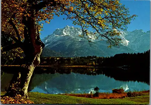 44332 - Deutschland - Krün , Barmsee gegen Karwendelgebirge , Wörner , Tiefkarspitze - gelaufen 1991