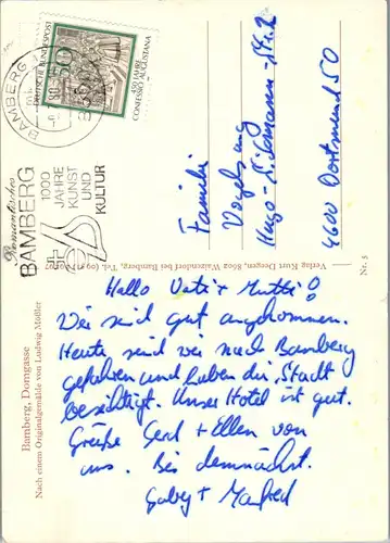 44370 - Künstlerkarte - Bamberg , Domgasse , signiert Ludwig Mößler - gelaufen 1980