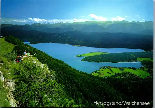 44371 - Deutschland - Walchensee , Herzogstand , Blick auf den See u. Halbinsel , Zwegern - gelaufen 1993