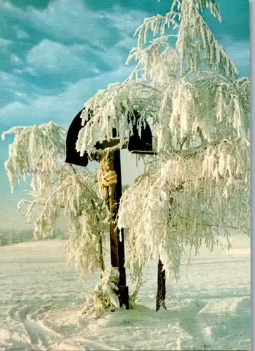 44393 - Heilige - Marterl , Winter , Verschneite Landschaft - gelaufen 1990