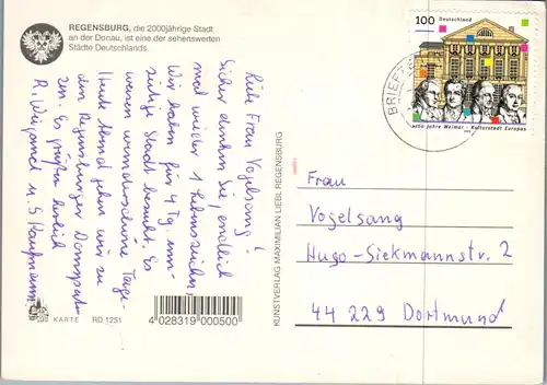 44400 - Deutschland - Regensburg , Liederkarte , Stadtansicht - gelaufen 1999