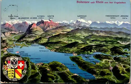 44423 - Bodensee - Rhein , Landkarte - gelaufen 1916
