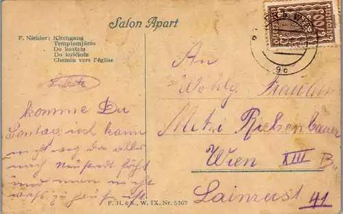 44435 - Künstlerkarte - Kirchgang , signiert F. Niebler - gelaufen 1925
