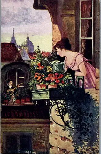 44461 - Künstlerkarte - Ständchen , signiert O. F. Berg - gelaufen 1917