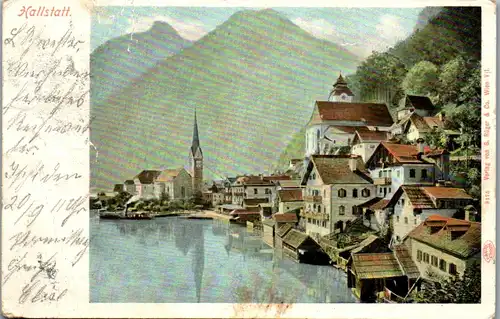 44482 - Oberösterreich - Hallstatt , Panorama , Teilansicht - gelaufen 1902
