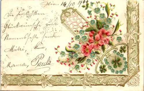 44483 - Grußkarte - Glückwunschkarte , Relief - gelaufen 1904