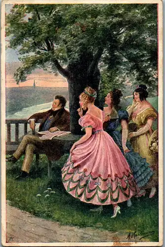 44490 - Künstlerkarte - Liebeswerben , signiert - gelaufen 1922