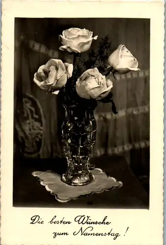 44505 - Namenstag - Blumen , Die besten Wünsche zum Namenstag - gelaufen 1933