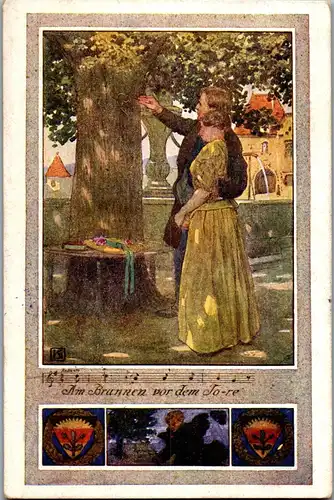 44506 - Künstlerkarte - Deutscher Schulverein , Nr. 375 , Am Brunnen vor dem Tore - gelaufen 1921