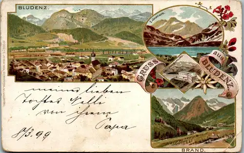 44507 - Vorarlberg - Bludenz , Lünersee , Brand , Douglashütte , Litho , Lithografie - gelaufen 1899