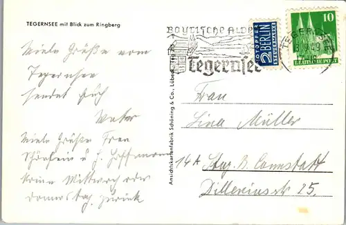 44516 - Deutschland - Tegernsee , Blick zum Ringberg , Panorama - gelaufen 1949