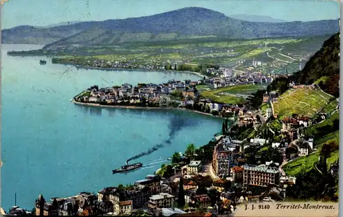 44555 - Schweiz - Territet Montreux , Panorama , Zensuriert Stempel K. u. k.  - gelaufen 1918