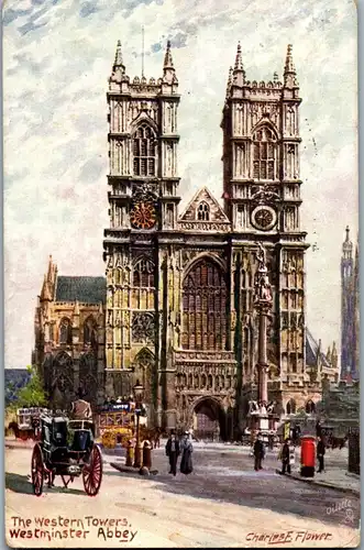 44556 - Künstlerkarte - London , The Western Towers , Westminster Abbey , signiert Charles F. Flower - gelaufen 1913