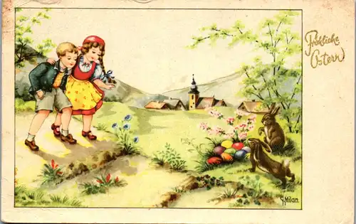 44563 - Ostern - Fröhliche Ostern , signiert Milan - gelaufen 1951
