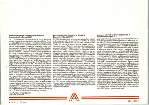 44565 - Österreich - FDC , Ersttag ,KSZE ,  Wiener Folgetreffen Konferenz f. Sicherheit - nicht gelaufen 1988