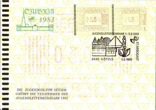 44570 - Österreich - ÖJUBRIA , Automatenwertzeichen , Autmomatenmarke , Jugendleiterseminar Götzis - nicht gelaufen 1983