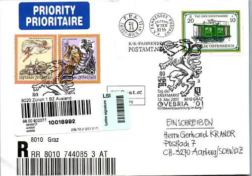 44578 - Österreich - Brief , Einschreiben Schweiz , Graz - Aarberg - gelaufen 2001