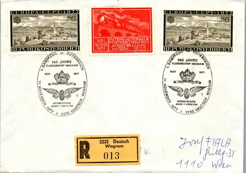 44586 - Österreich - Brief , R Deutsch Wagram , Dampfzug , Einschreiben - gelaufen 1977
