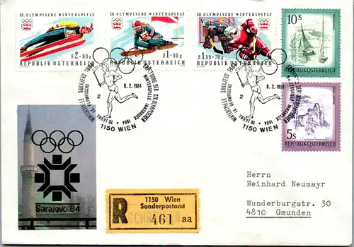 44587 - Österreich - Brief , Olympia Sarajevo , R Wien , Einschreiben inkl. Aufgabeschein - gelaufen 1984
