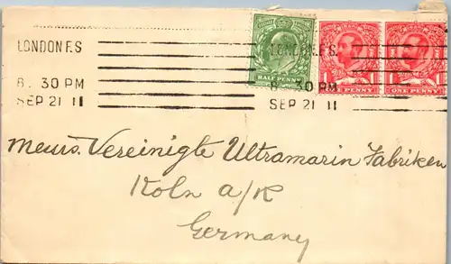 44600 - Großbritannien - Brief , London - Köln , Vereinigte Ultramarin Fabriken - gelaufen