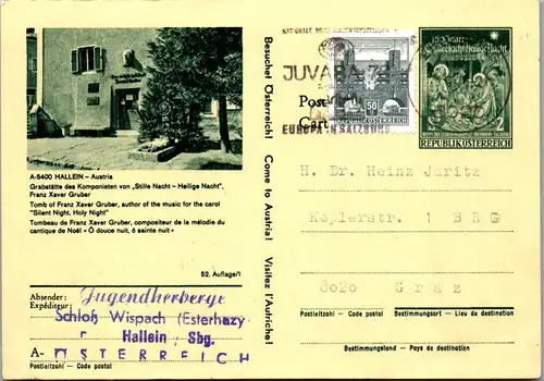 44603 - Österreich - Ganzsache , Hallein , Jugendherberge - gelaufen 1973