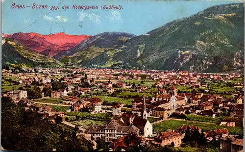 44612 - Italien - Gries , Bozen gegen den Rosengarten , Panorama , Porto Marke - gelaufen 1912