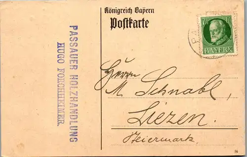 44614 - Deutschland - Königreich Bayern , Passauer Holzhandlung , Holzhandlung - gelaufen 1917