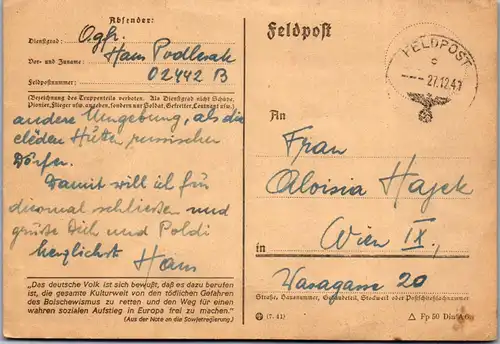 44622 - Militaria - Feldpost , Russland - Wien - gelaufen 1941