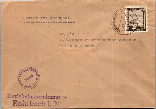 44624 - Österreich - Brief , Bezirksbauernkammer , Bestätigte Antwort , Civil Mails - gelaufen 1946