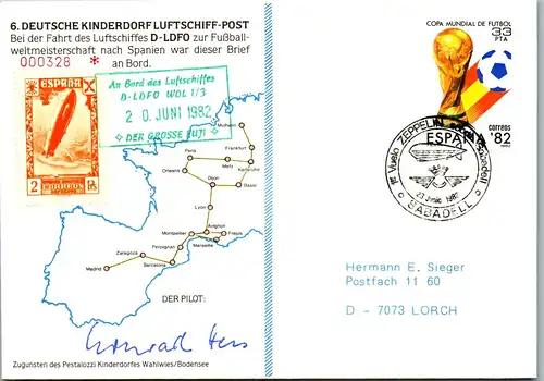 44627 - Spanien - Luftschiff Post , Fußball Weltmeisterschaft 1982 , Nr. 000328 - nicht gelaufen 1982