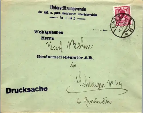 44632 - Österreich - Brief , Unterstützungsverein Gendarmarie , Linz , Drucksache - gelaufen 1928