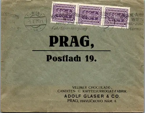 44635 - Österreich - Brief , Wien - Prag , Velimer Chocolade , Adolf Glaser - gelaufen 1925