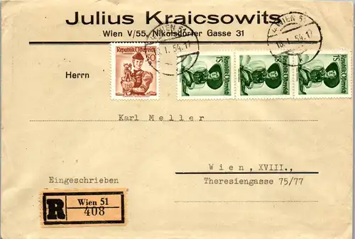 44637 - Österreich - Brief , Wien , Einschreiben , Julius Kraicsowits - gelaufen 1954