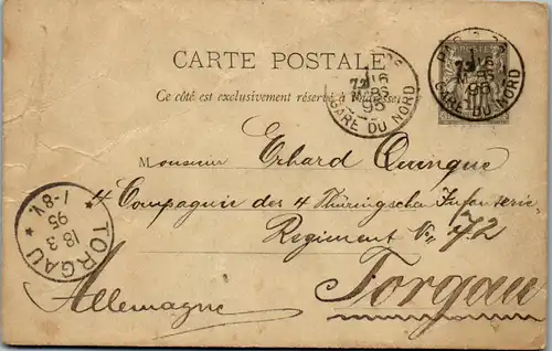 44639 - Frankreich - Ganzsache , Paris - Torgau - gelaufen 1895