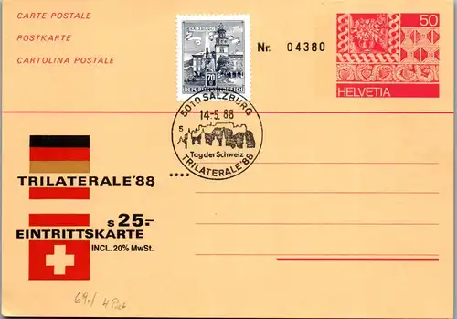 44640 - Schweiz - Ganzsache , Trilaterale 88 , Postkarte , Nr. 04380 - nicht gelaufen 1988