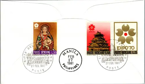 44644 - Vatikan - Brief , Vatican - Manila , Papst , Pope - nicht gelaufen 1981