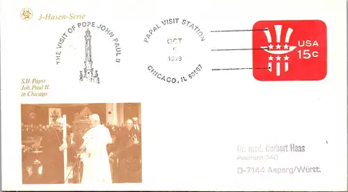 44646 - USA - Brief , Pope Papst Johannes Paul II , Chicago - nicht gelaufen 1979