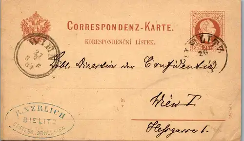 44655 - Österreich - Ganzsache , Wien , R. Nerlich Bielitz , Österreichisch Schlesien - gelaufen 1881