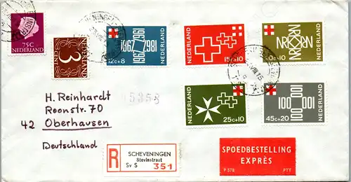 44680 - Niederlande - Brief , Scheveningen - Oberhausen , Einschreiben R , Expres - gelaufen 1967