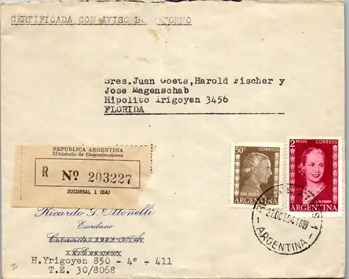 44681 - Argentinien - Brief , Einschreiben R - gelaufen 1954