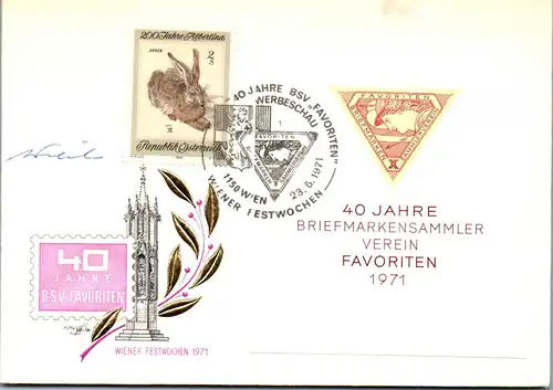 44700 - Österreich - Maximumkarte , 40 Jahre Briefmarkensammler Verein Favoriten - nicht gelaufen 1971