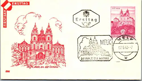 44706 - Österreich - Ersttag , FDC , Stift Melk an der Donau - nicht gelaufen 1963