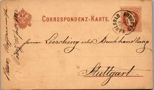 44707 - Tschechoslowakei - Ganzsache , Karlsbad - Stuttgart - gelaufen 1882