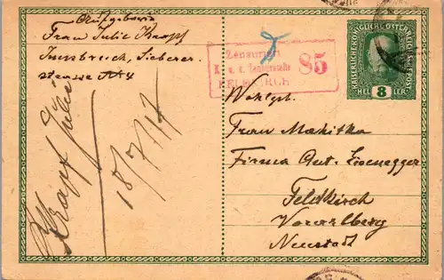 44708 - Österreich - Ganzsache , Innsbruck - Feldkirch , Zensur - gelaufen 1917