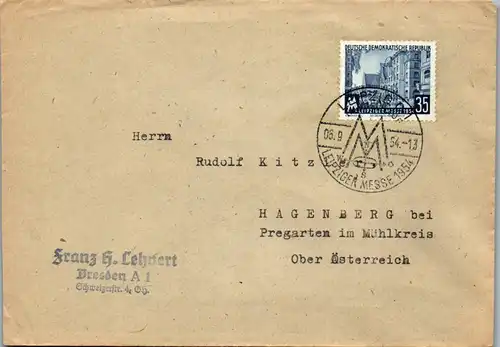 44712 - DDR - Brief , Dresden , Leipzig - Hagernberg Pregarten im Mühlkreis - gelaufen 1954