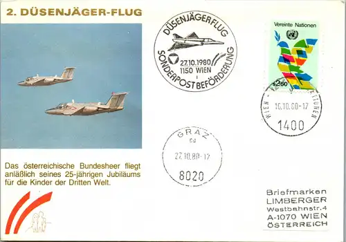 44717 - Österreich - Maximumkarte , 2. Düsenjäger Flug , Sonderpostbeförderung - nicht gelaufen 1980